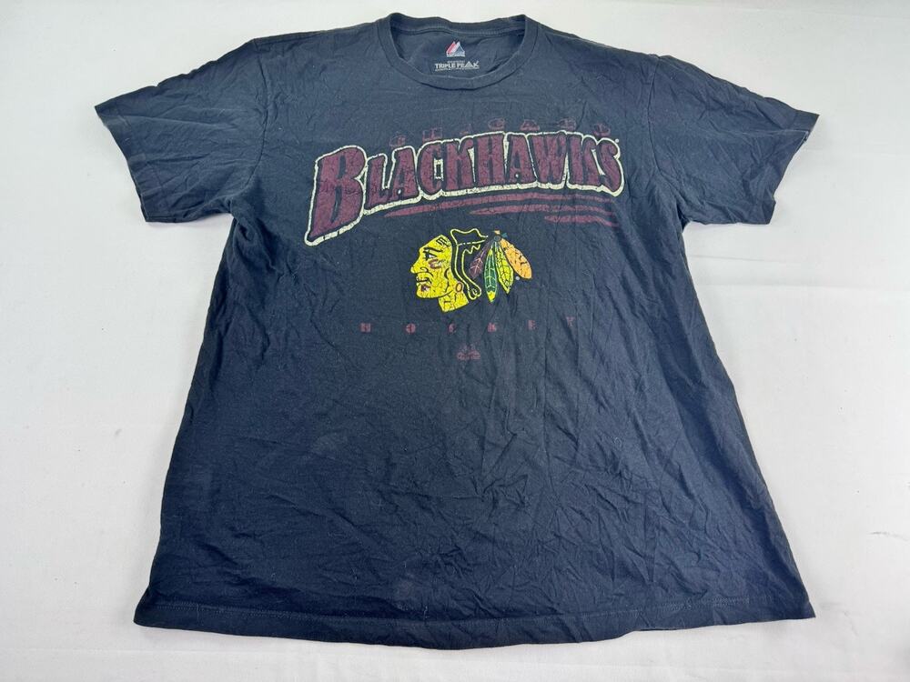 Chicago Blackhawks Majestic Triple Peak Men’s XL Black Graphic T Shirt NHL